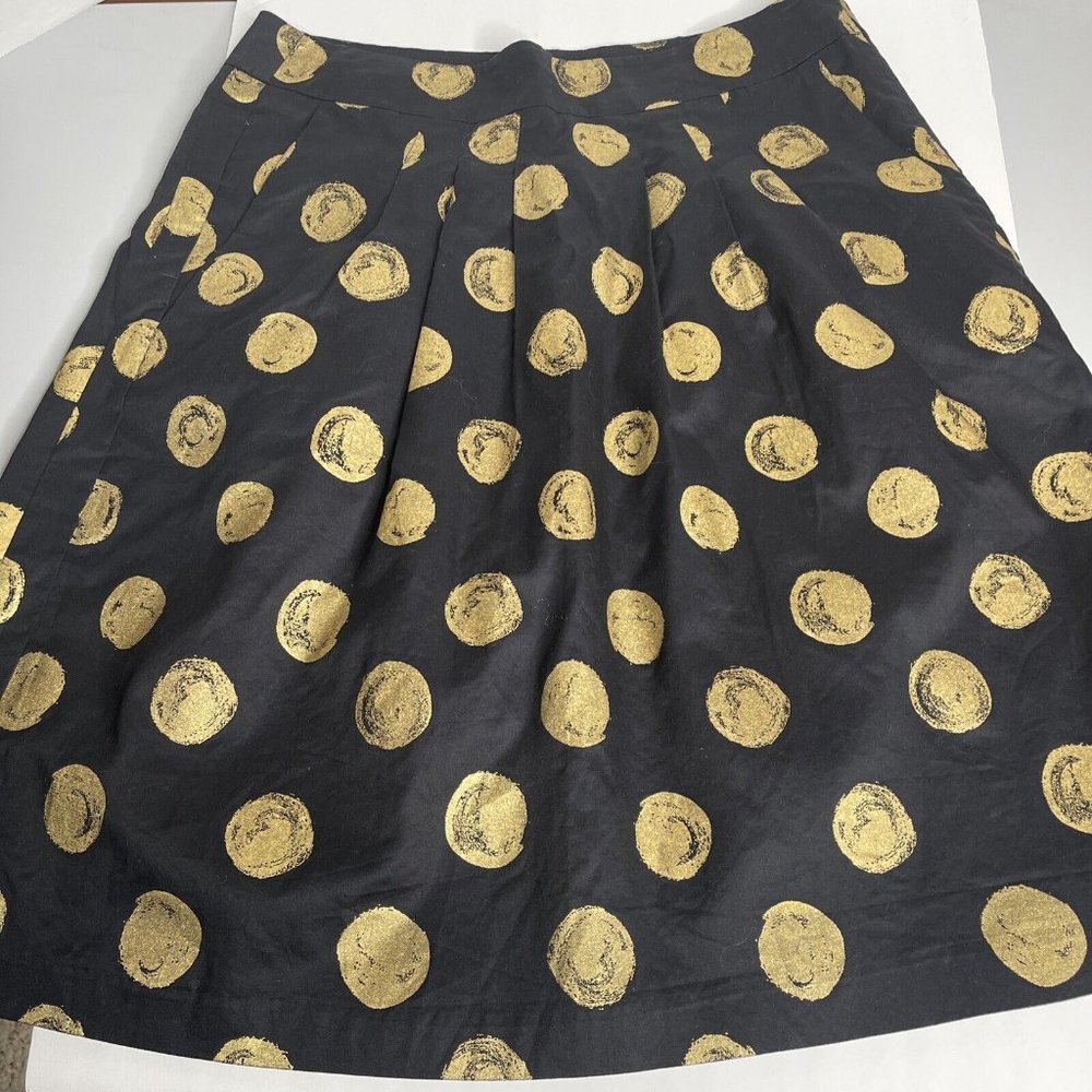 Career Wear skirt size 10 black and gold polka dots 100% Cotton 5-0219